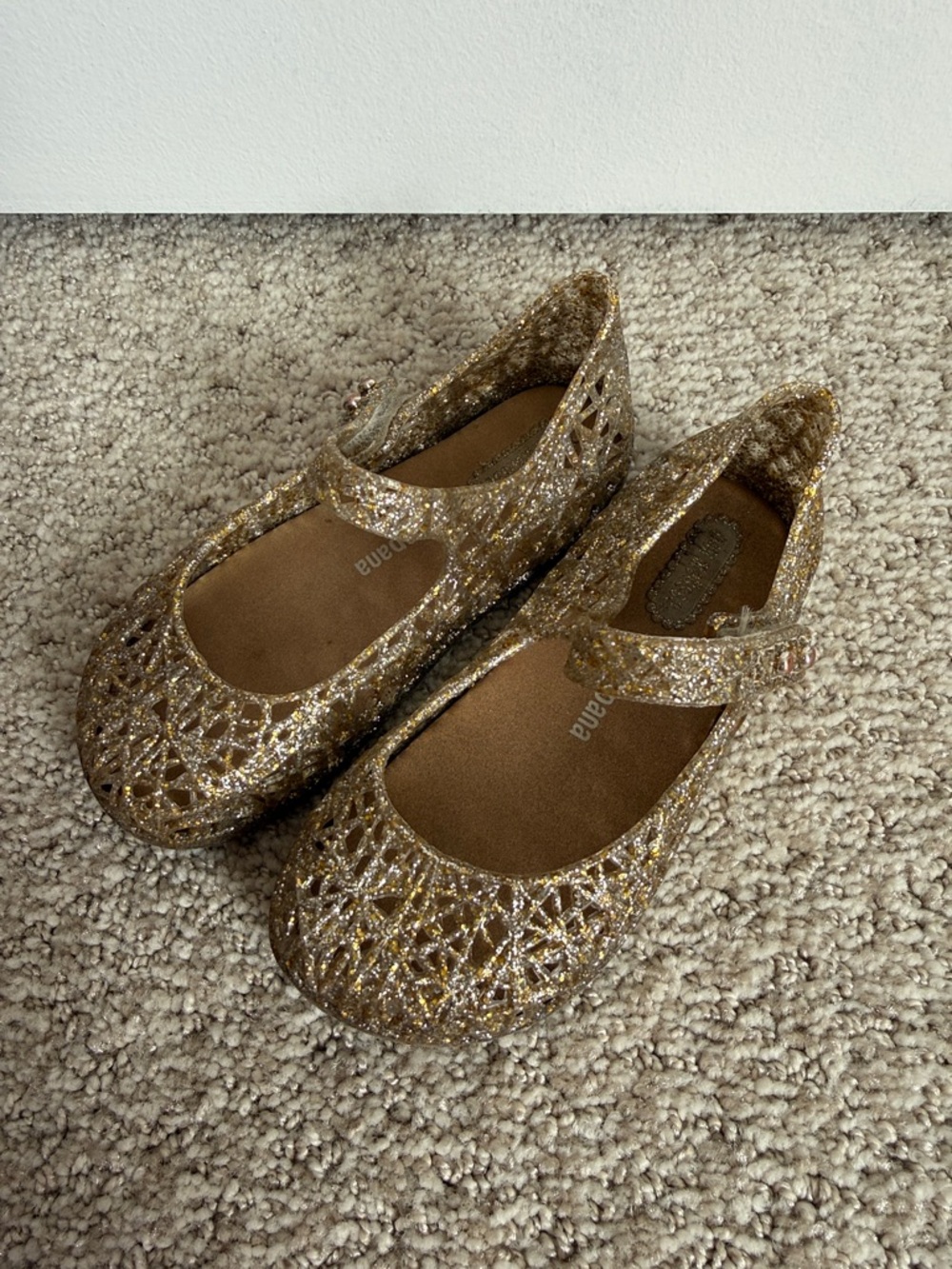 Mini Melissa Gold Glitter Sparkly Mary Jane Shoes for Kids